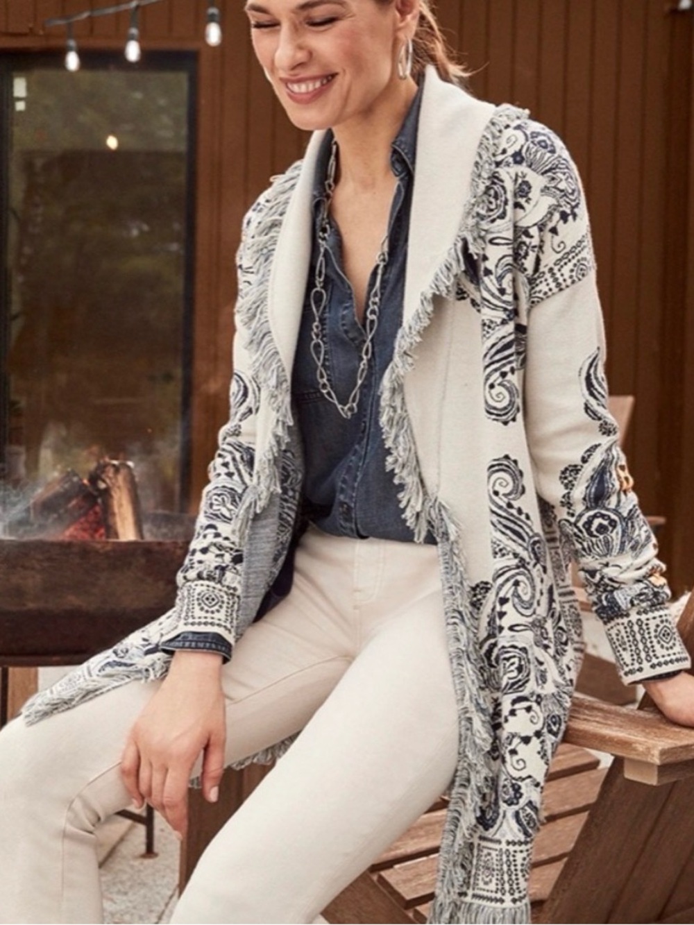 Chico’s Paisley Jacquard Sweater/Jacket
